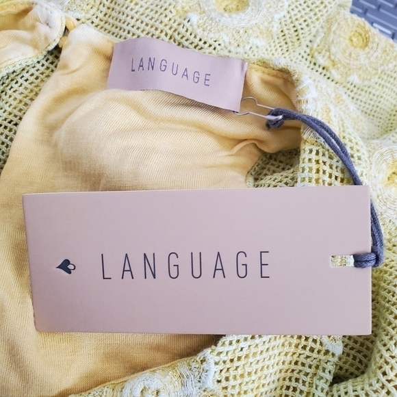 LANGUAGE DRESS SLEEVELESS FRINGE MUSTARD YELLOW EMBROIDERED FLORAL WOMANS ( XL ) - Picture 15 of 15